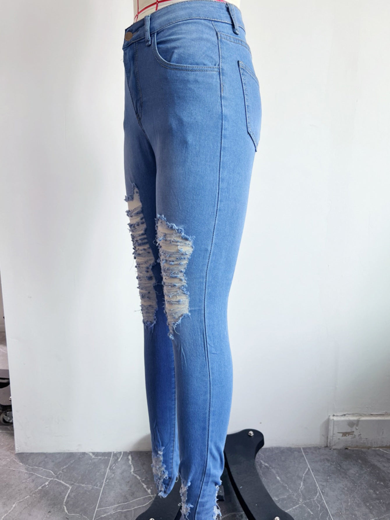 Ripped Denim Skinny Pants Women